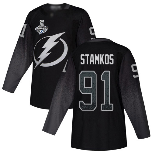 Adidas Tampa Bay Lightning Men #91 Steven Stamkos Black Alternate Authentic 2020 Stanley Cup Champions Stitched NHL Jersey